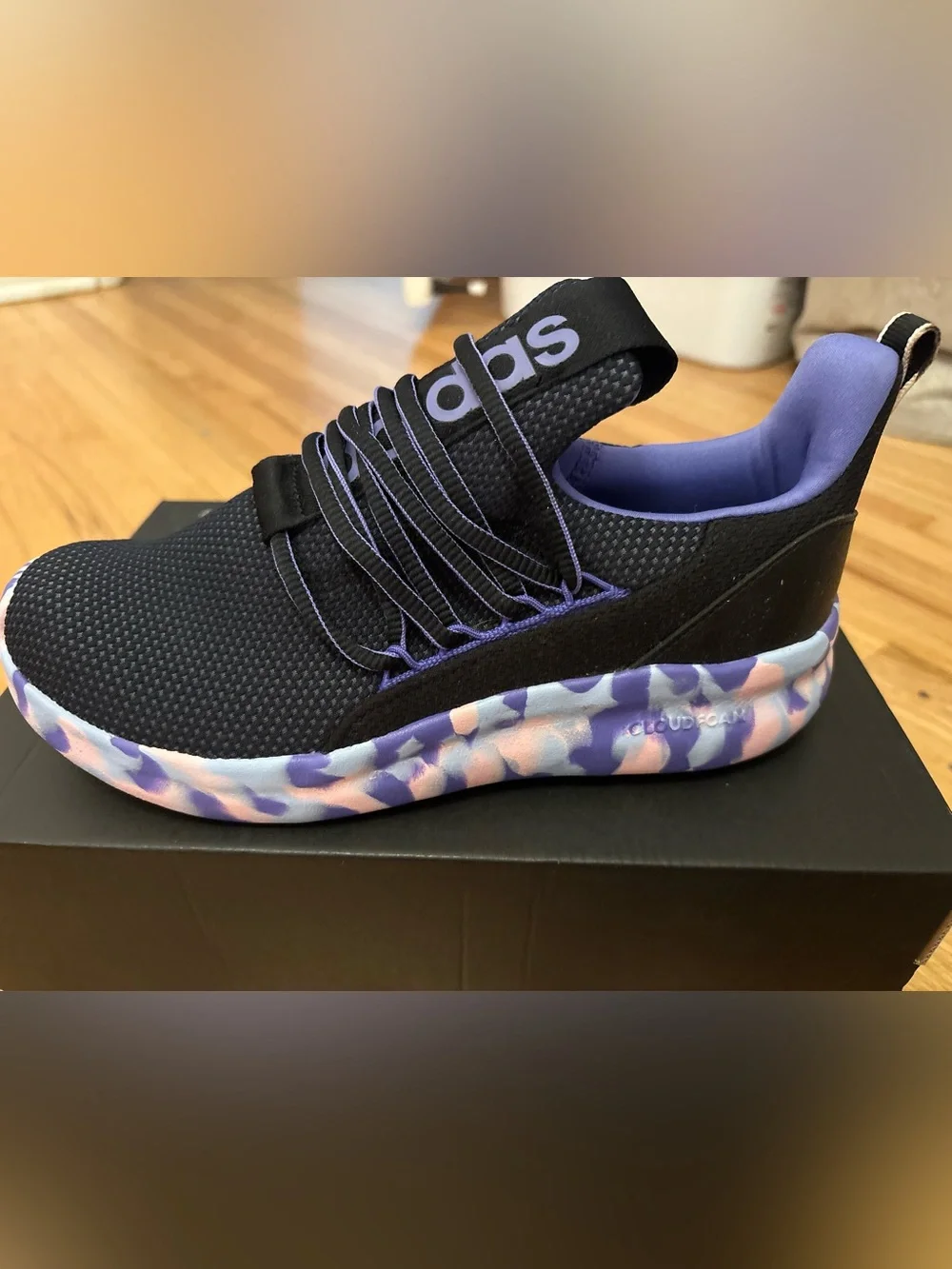 adidas Kids Girl Black and Purple Athletic Sneakers - Comfort Lace Fit